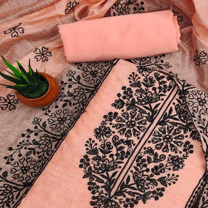 Peach Floral Embroidered Chanderi Dress Material