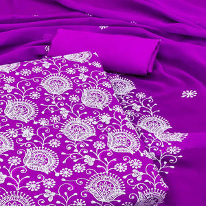 Purple Floral Embroidered Georgette Dress Material