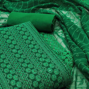 Green Floral Sequins Embroidered Georgette Dress Material