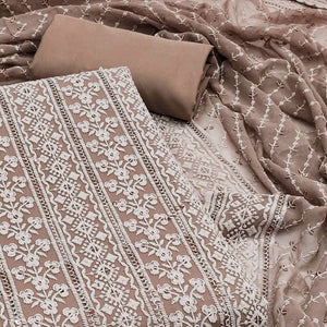 Brown Floral Sequins Embroidered Georgette Dress Material