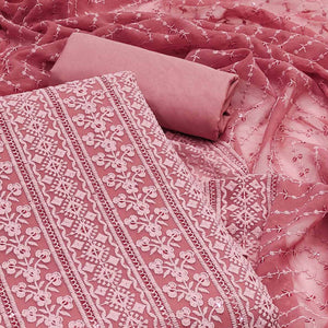 Gajari Pink Floral Sequins Embroidered Georgette Dress Material