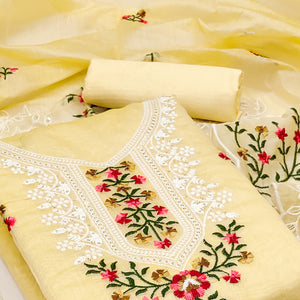Yellow Floral Sequins Embroidered Chanderi Dress Material