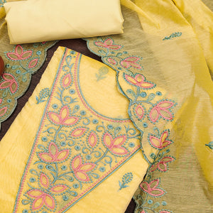 Yellow Floral Embroidered Chanderi Dress Material