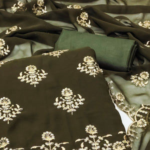 Mehendi Green Floral Sequins Embroidered Georgette Dress Material