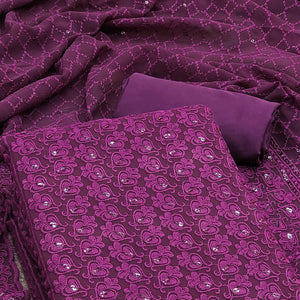 Wine Sequins Embroidered Georgette Dress Material