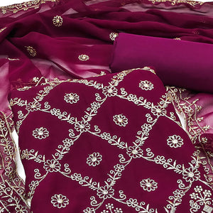 A Mesmerizing Creation Wine Floral Embroidered Georgette Dress Material