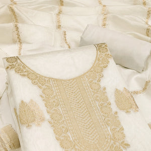 The Perfect Blend of Grace Cream Floral Woven Banarasi Jacquard Dress Material