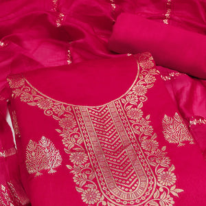 Redefine Elegance with this Rani Pink Floral Woven Banarasi Jacquard Dress Material