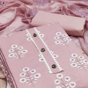 A Timeless Beauty Light Mauve Floral Thread Embroidered Cotton Blend Dress Material