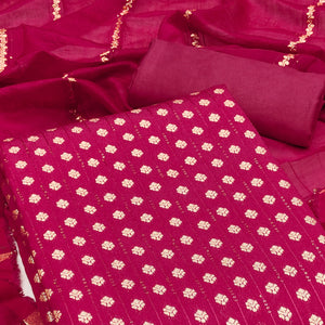 Unleash Your Style with this Rani Pink Floral Woven With Sequins Embroidered Banarasi Jacquard Dress Material