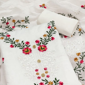 The Perfect Blend of Grace White Floral Sequins Embroidered Chanderi Dress Material