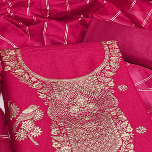 Dark Pink Banarasi Silk Dress Material With Classic Zari Design