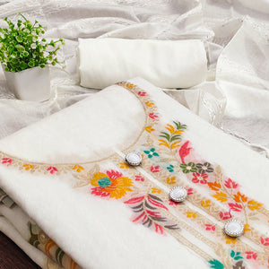 White Banarasi Silk Dress Material With Classic Zari Design