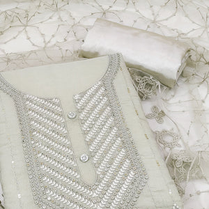 Shimmering Grey Sequins Embroidered Chander Cotton Suit Material