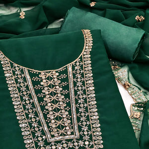 Green Georgette Dress Material Featuring Floral Sequins Embroidery