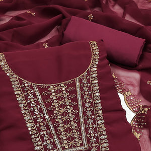 Maroon Georgette Dress Material Featuring Floral Sequins Embroidery