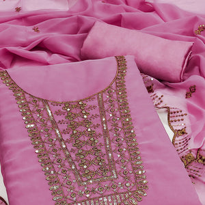 Pink Georgette Dress Material Featuring Floral Sequins Embroidery