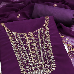 Wine Georgette Dress Material Featuring Floral Sequins Embroidery