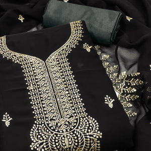 Black Georgette Dress Material Adorned With Floral Zari & Sequin Embroidery