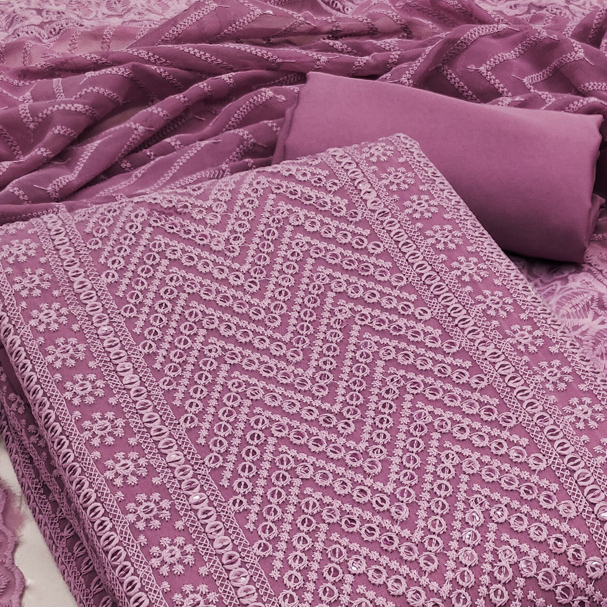 Purple Georgette Dress Material With Alluring Sequin Embroidery