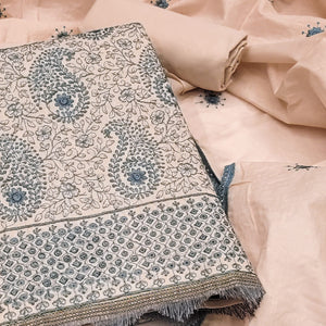 Peach Dress Material In Cotton Blend With Graceful Floral Thread Embroidery