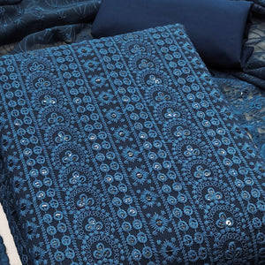 Blue Georgette Dress Material With Intricate Floral Thread & Sparkling Sequins Work