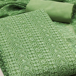 Pista Green Georgette Dress Material With Intricate Floral Thread & Sparkling Sequins Work