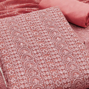 Salmon Rose Pink Georgette Dress Material With Intricate Floral Thread & Sparkling Sequins Work