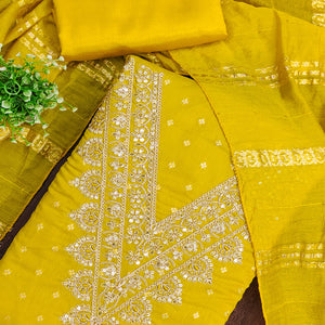 Festive Yellow Embroidered Dress Material Crafted from Rich Chanderi Silk with Zari Work