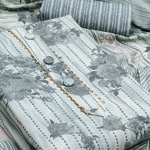 Refreshing Bluish Grey Floral Printed Pure Cotton Dress Material For Everyday Comfort