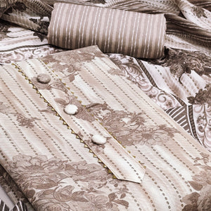 Refreshing Brown Floral Printed Pure Cotton Dress Material For Everyday Comfort