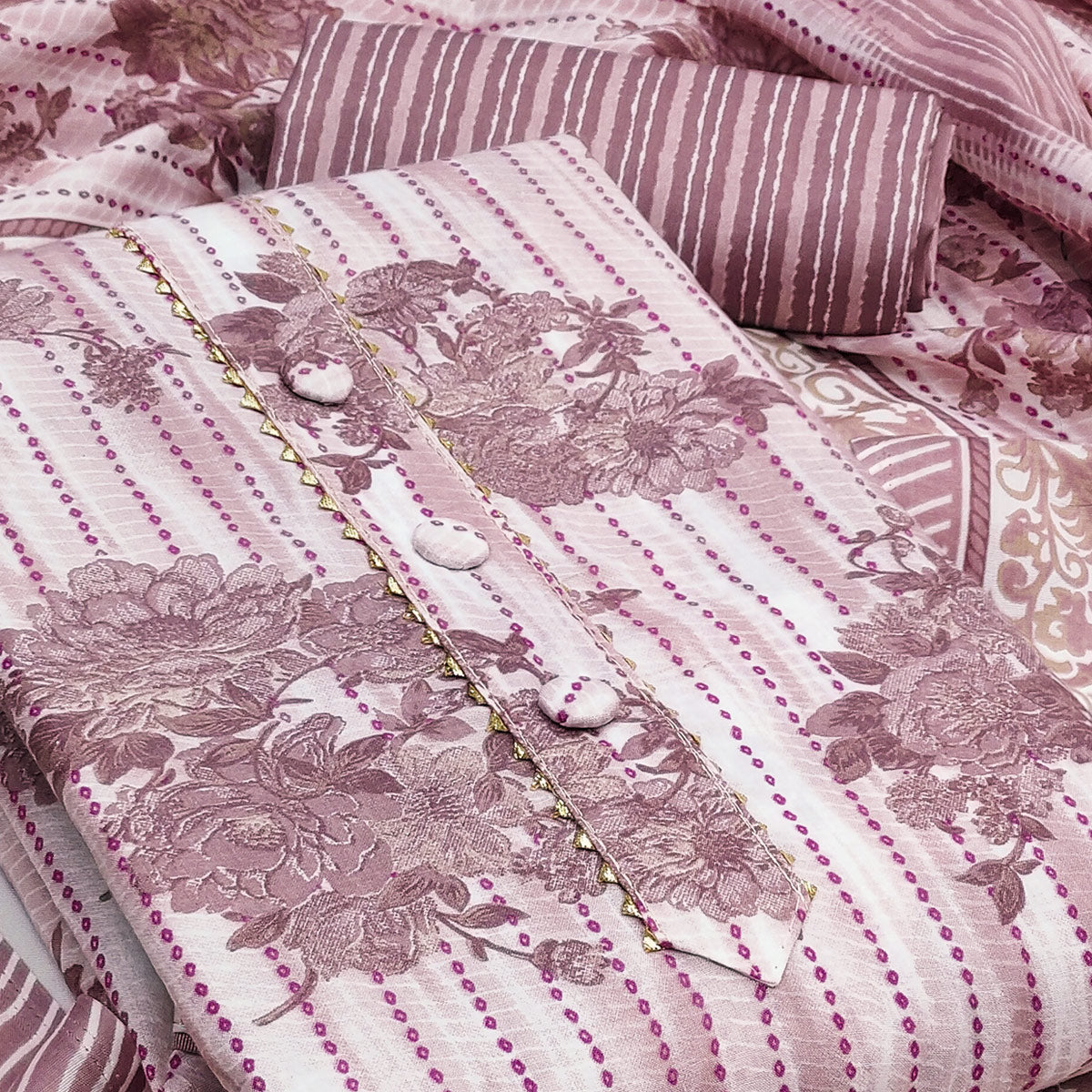 Refreshing Onion Pink Floral Printed Pure Cotton Dress Material For Everyday Comfort