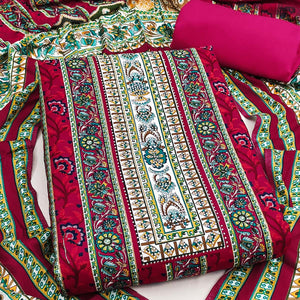 Charming Pink Floral Rayon Dress Material Enhanced With Premium Swarovski Embellishment Work