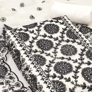 Classic Cream Floral Thread Embroidered Georgette Dress Material With Timeless Appeal