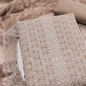 Elegant Brown Floral Thread Embroidered With Sequins Work Georgette Dress Material