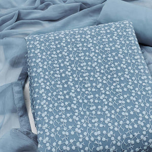 Stylish Grey Thread Embroidered With Sequins Work Georgette Dress Material For Ethnic Styling