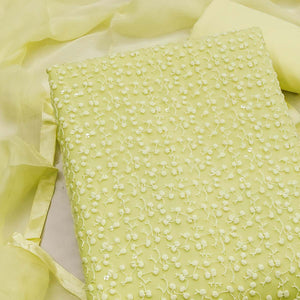 Stylish Lemon Yellow Thread Embroidered With Sequin Work Georgette Dress Material For Ethnic Styling