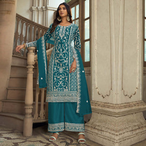 Morpich Floral Embroidered Net Semi Stitched Suit