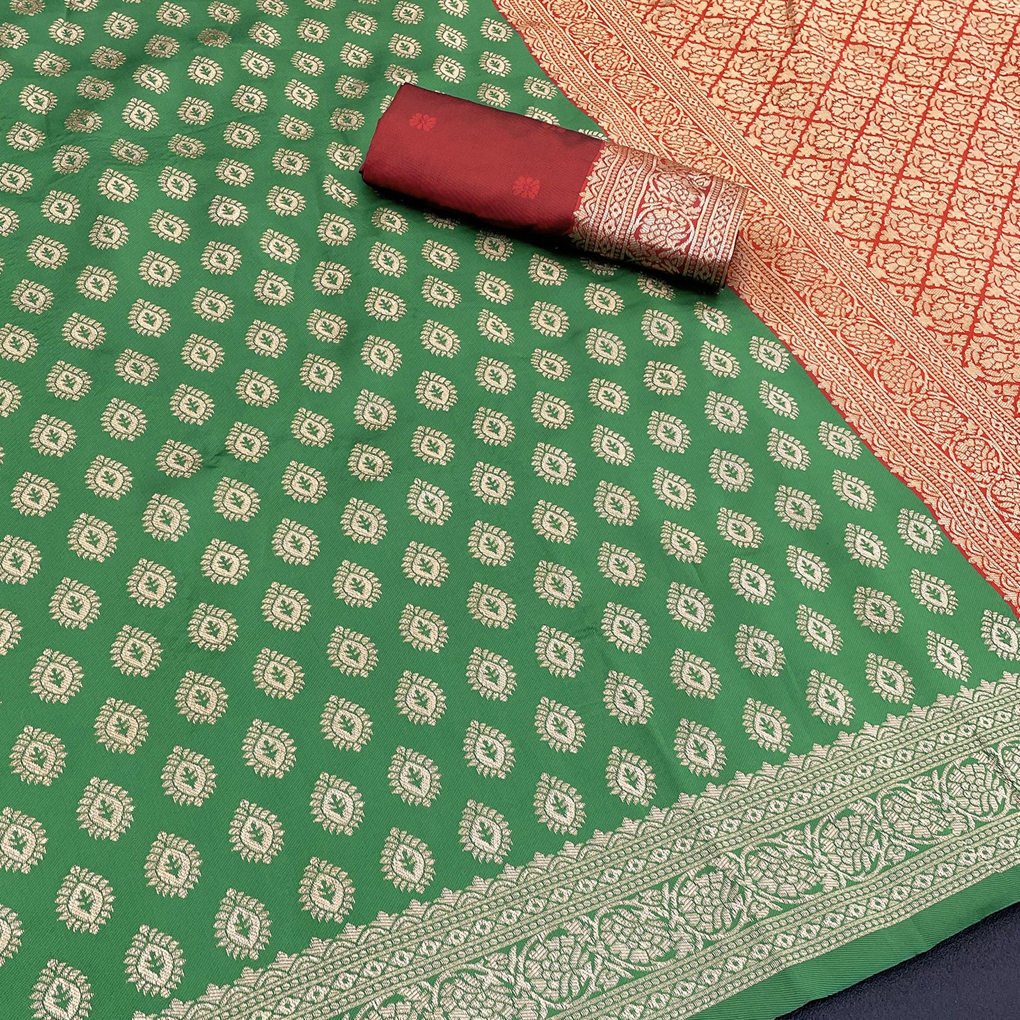 Green Floral Zari Woven Banarasi Silk Saree For Timeless Elegance