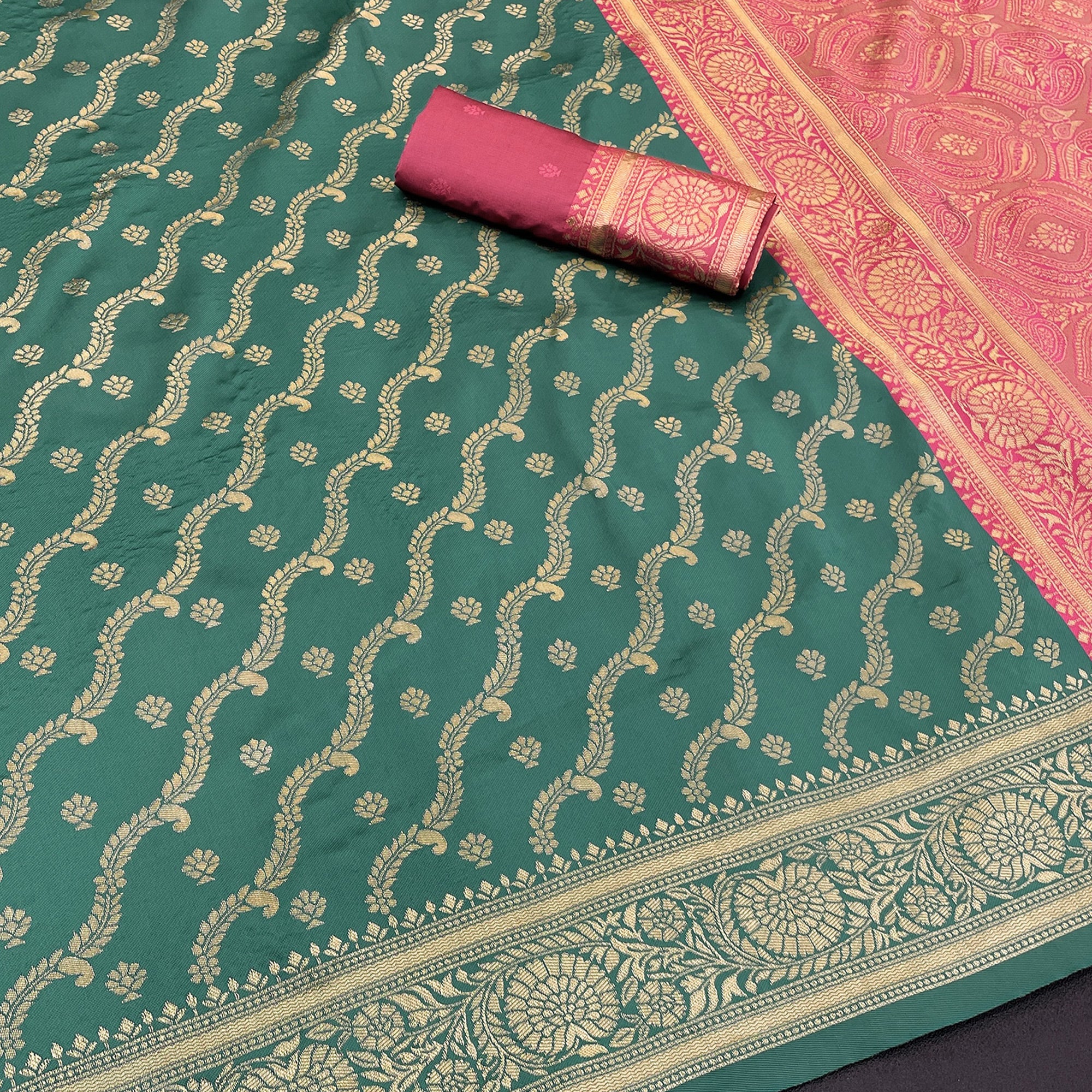 Graceful Rama Blue Banarasi Silk Saree Featuring Intricate Floral Zari Weaving Work