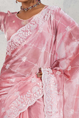 Pink Silk Saree with Dazzling Sequin Embroidery