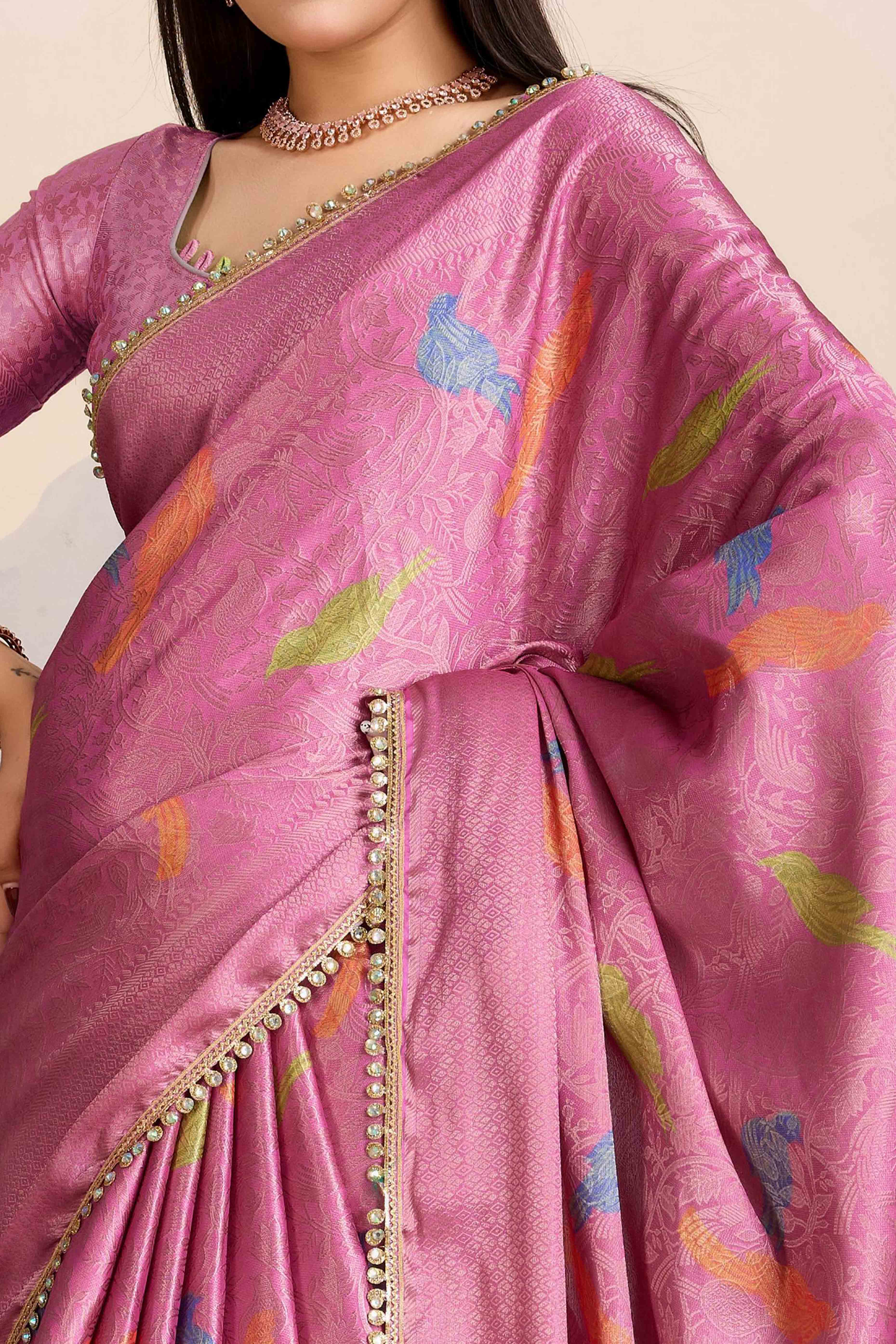 Pink Zari Weaving Mysore Brocade Silk Saree