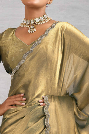 Grey Burberry Chiffon Saree Embellished With Zarkan & Cutdana Appliqué Lace Border