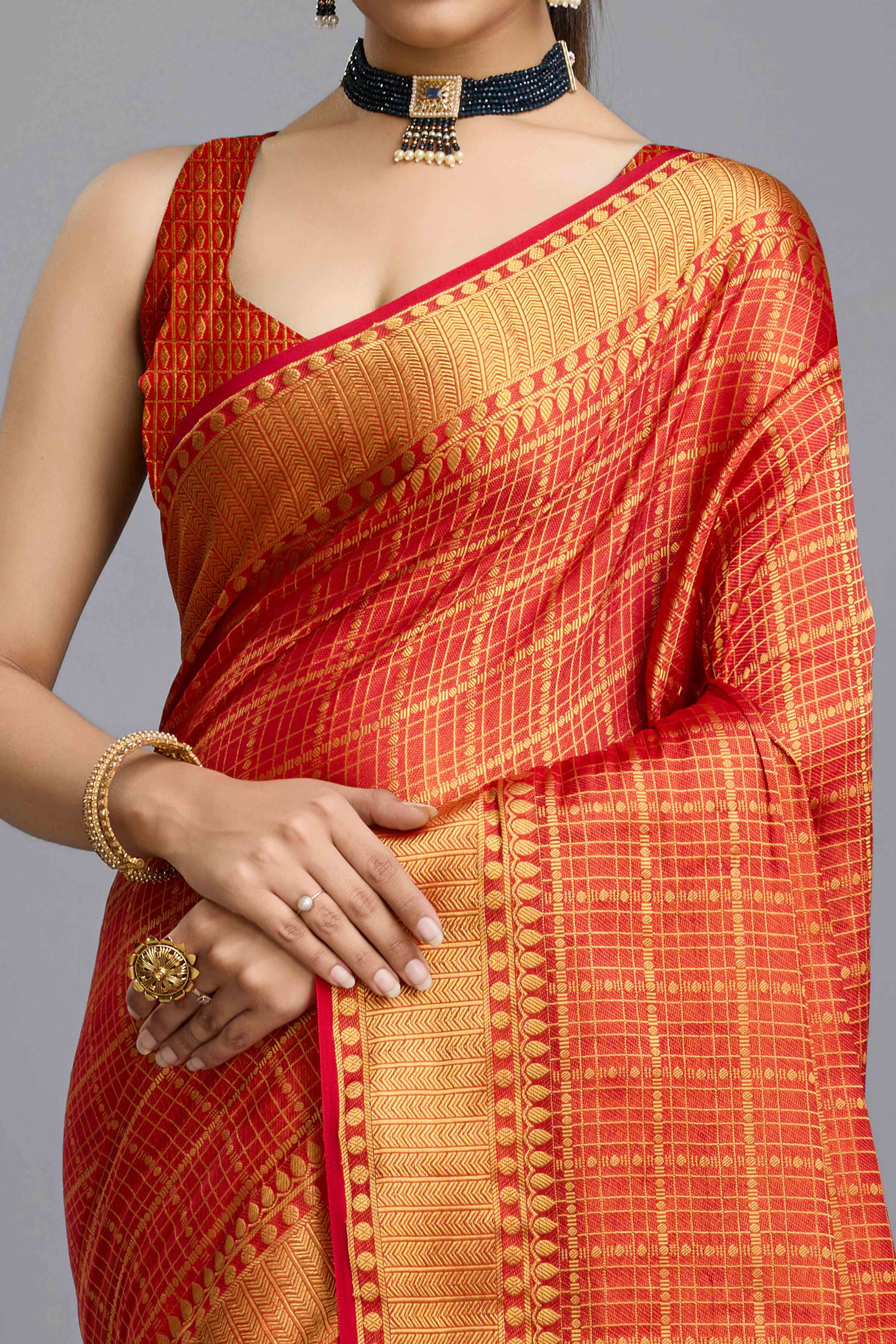 Red Brocade Zari Weaving Mysore Silk Saree