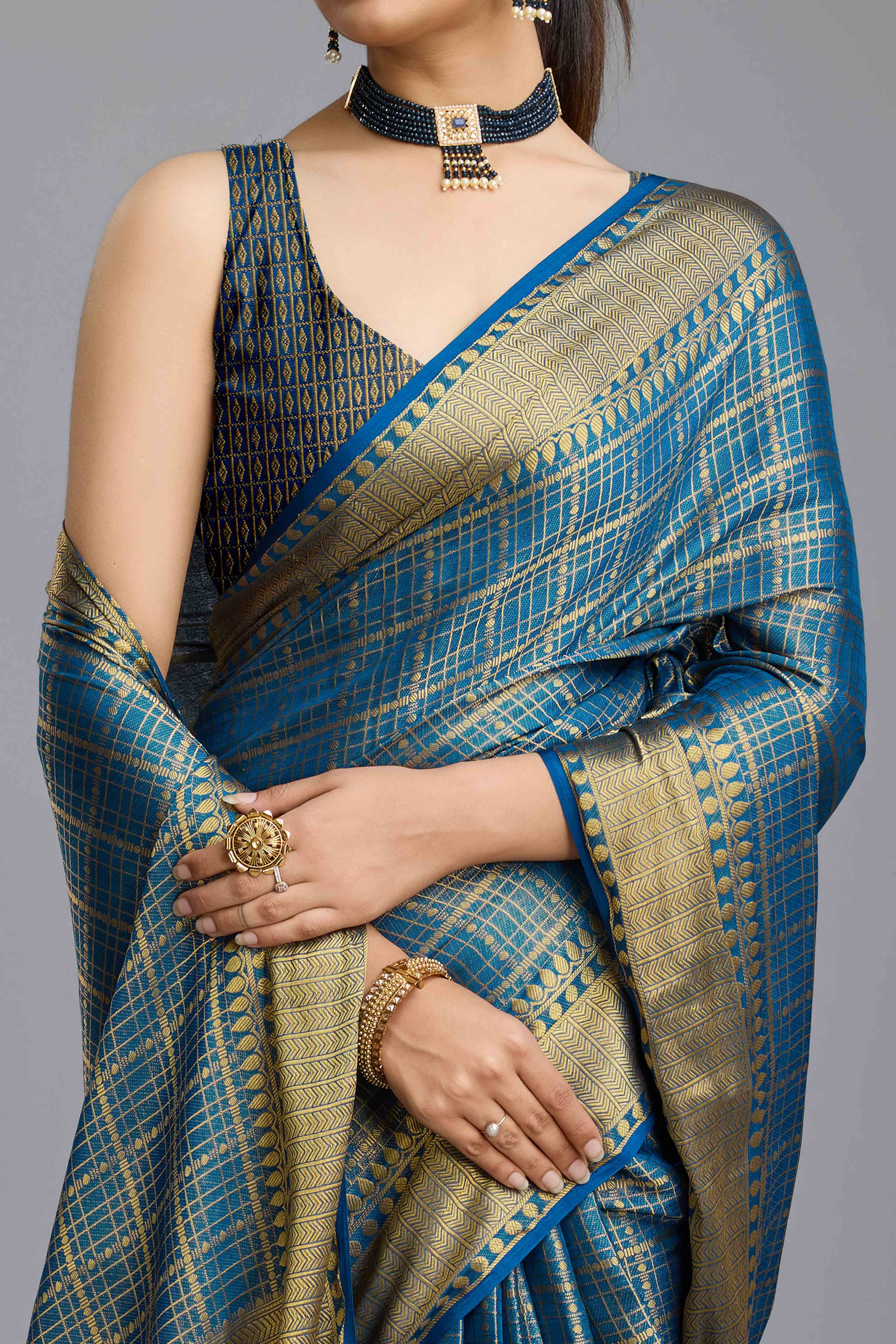 Teal Brocade Zari Weaving Mysore Silk Saree