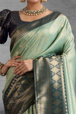 Sea Green Silk Kanjivaram Silk Saree Enhanced With Meenakari Weaving Borders