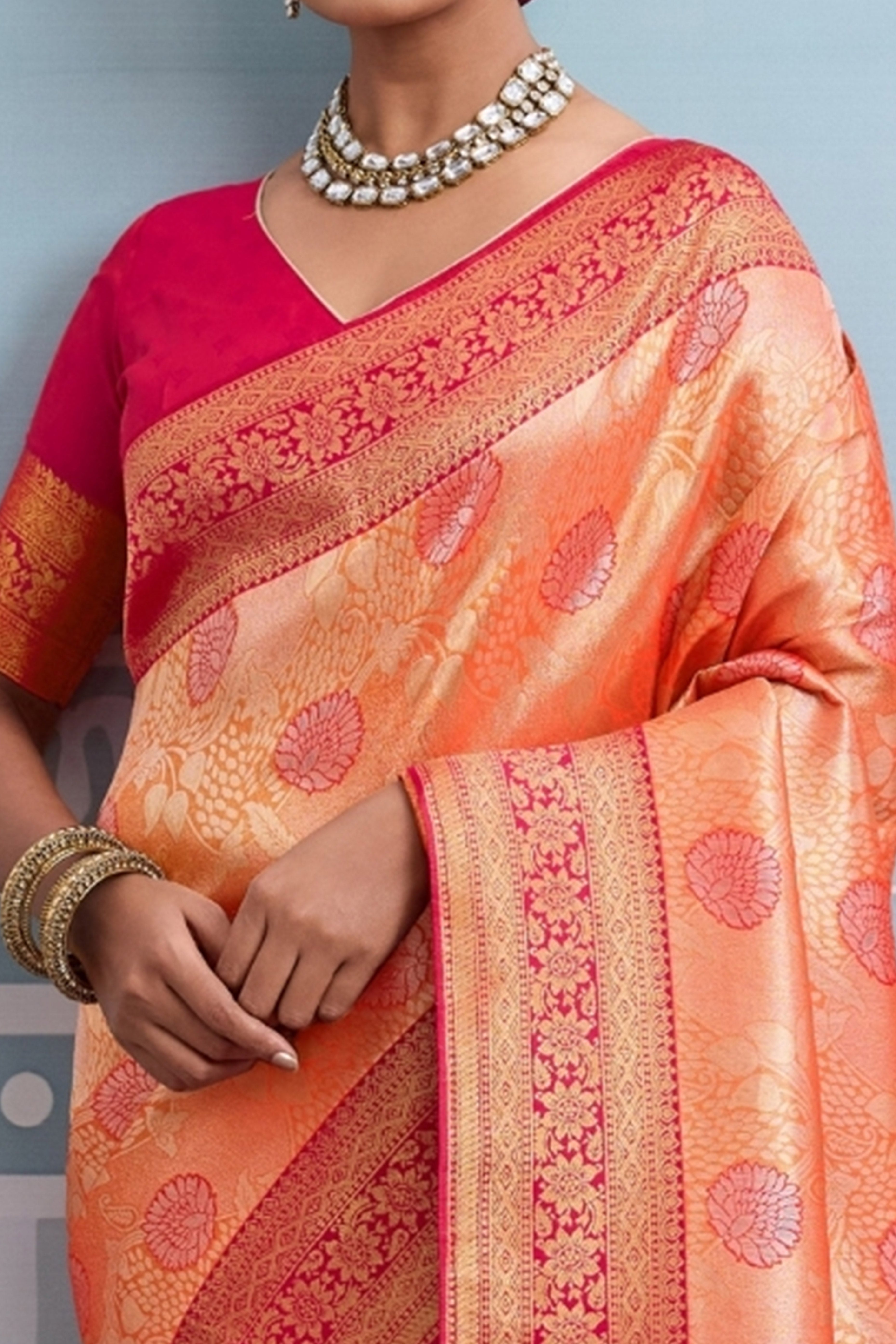 Orange Soft Kanjivaram Silk Saree with Exquisite Zari Weaving