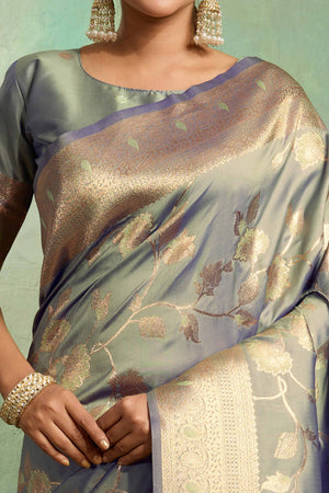 Blue Dual Tone Banarasi Silk Saree Accented with Meenakari Weaves