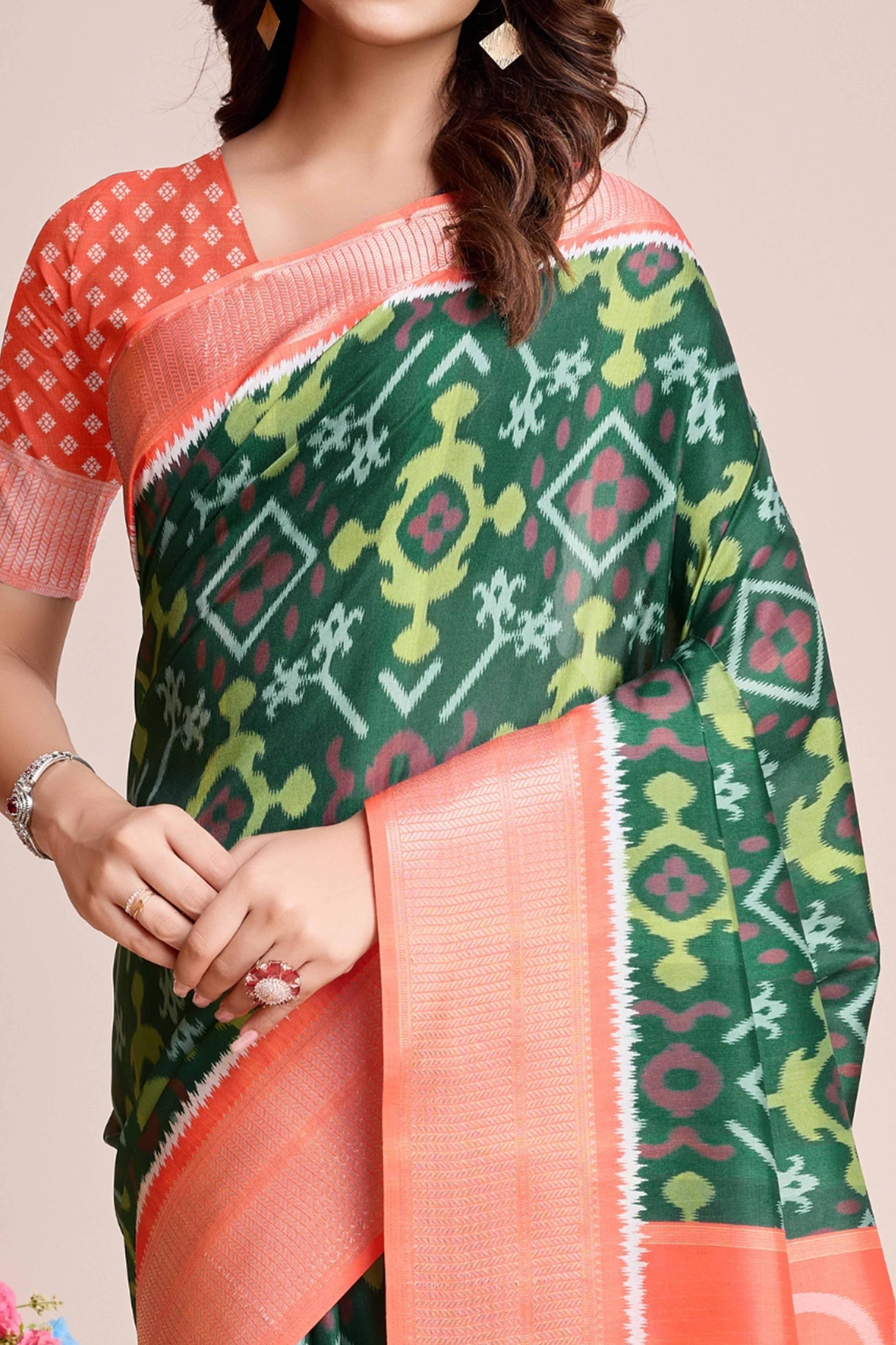 Green Patola Printed Dola Silk Saree