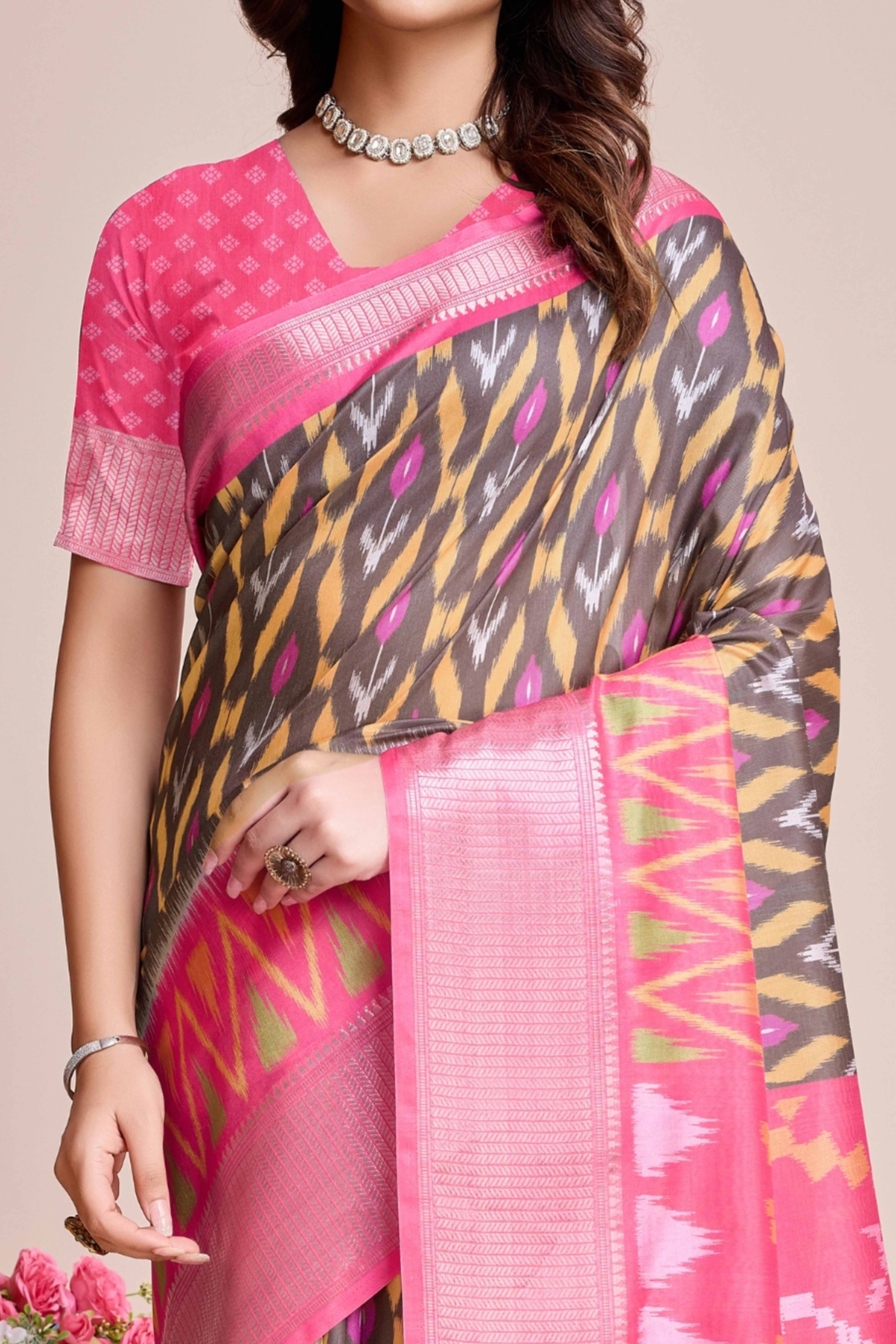 Brown Patola Printed Dola Silk Saree